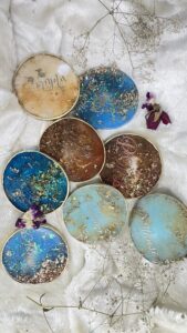 abalone luxe resin tray – pastel sea turquoise with gold handles