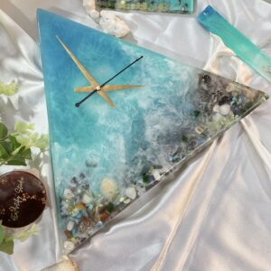 abalone luxe resin tray – pastel sea turquoise with gold handles