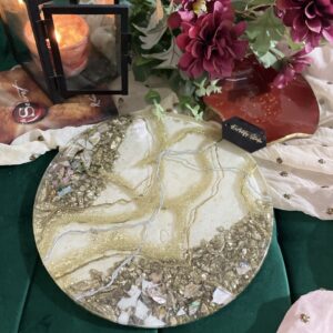 abalone luxe resin tray – pastel sea turquoise with gold handles
