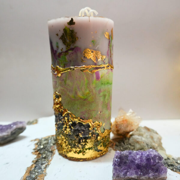 emerald & amethyst abstract geode candle