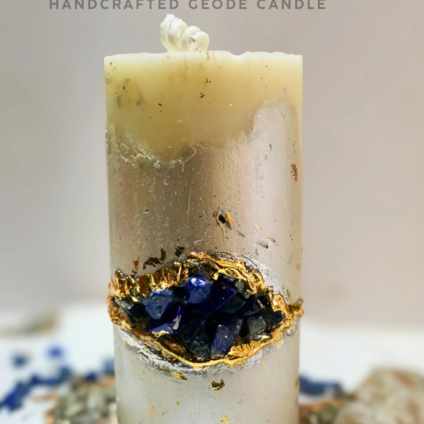 lapis lazuli crystal handmade candle | luxury geode art candle