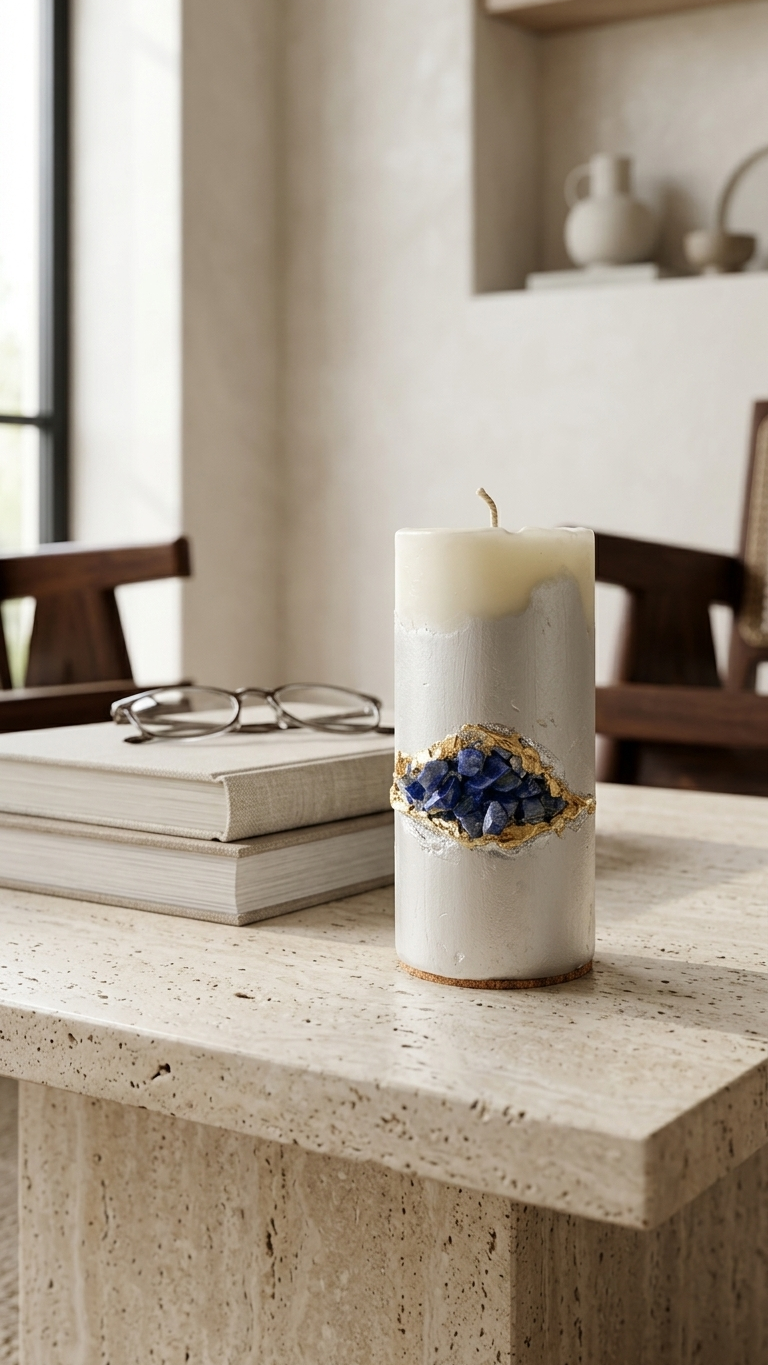 lapis lazuli crystal handmade candle | luxury geode art candle lapis lazuli crystal handmade candle | luxury geode art candle