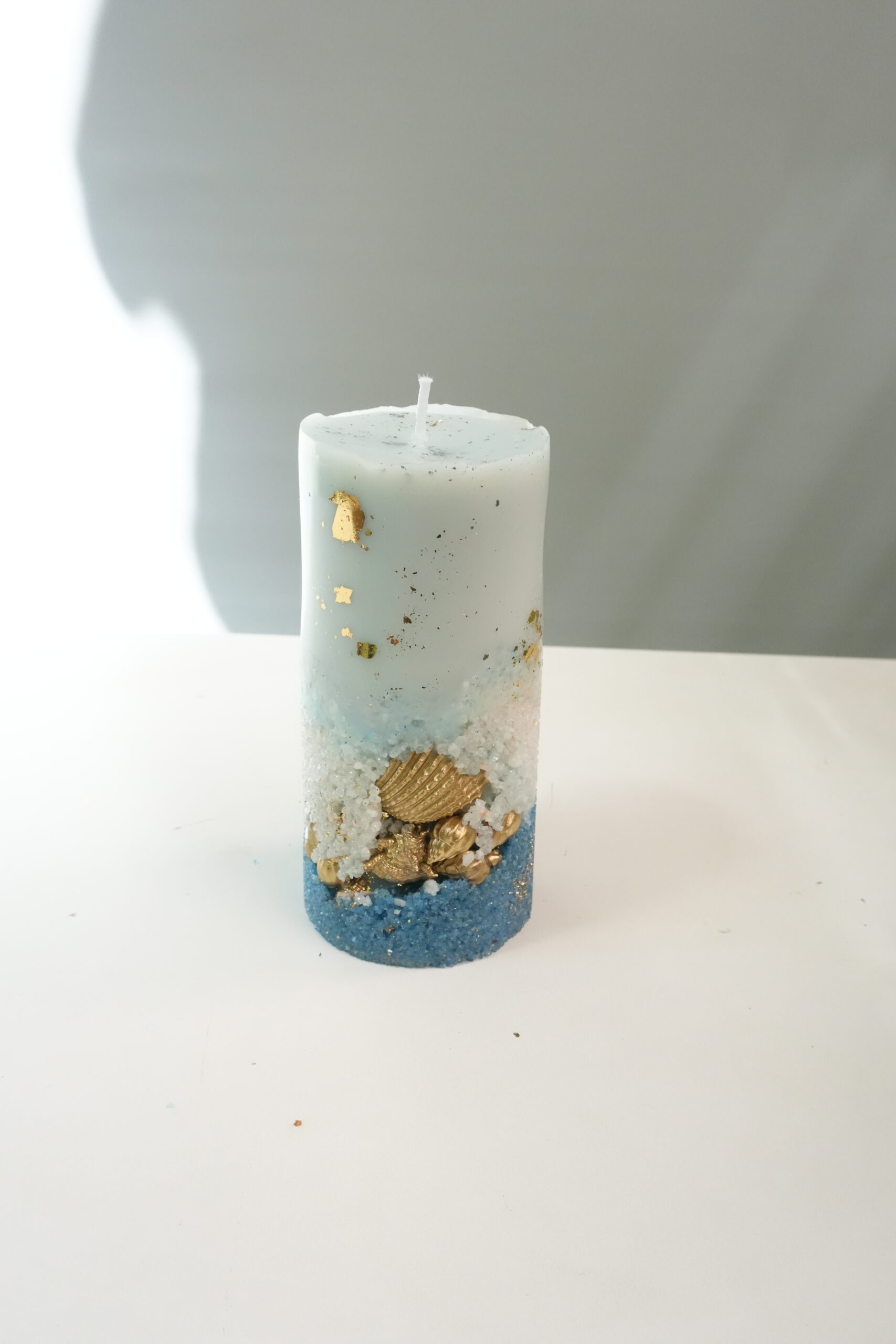 Ocean Shore – Gold Shell Pillar Candle - Image 5