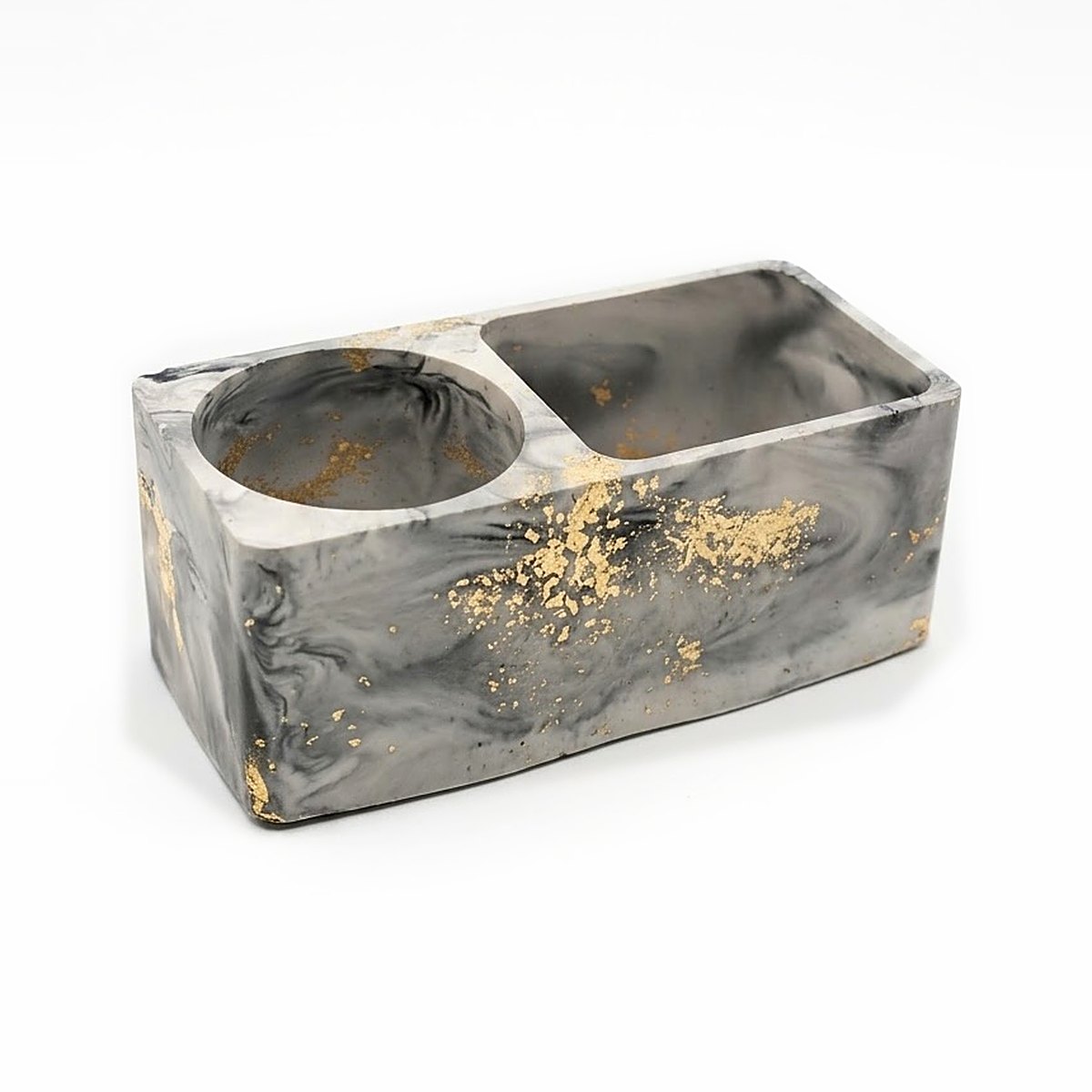Marble Swirl Pen Stand with Gold Leaf Grey marble swirl pen stand desk organiser with gold leaf, Deeartify Studio