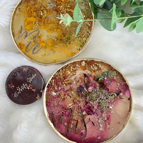 Home abalone luxe resin tray – pastel sea turquoise with gold handles