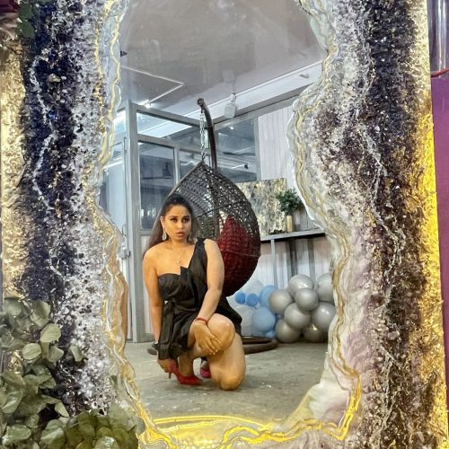 Home abalone luxe resin tray – pastel sea turquoise with gold handles