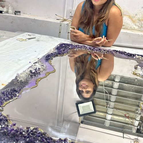 Home amethyst geode mirror art