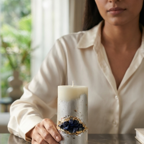 lapis lazuli crystal handmade candle | luxury geode art candle